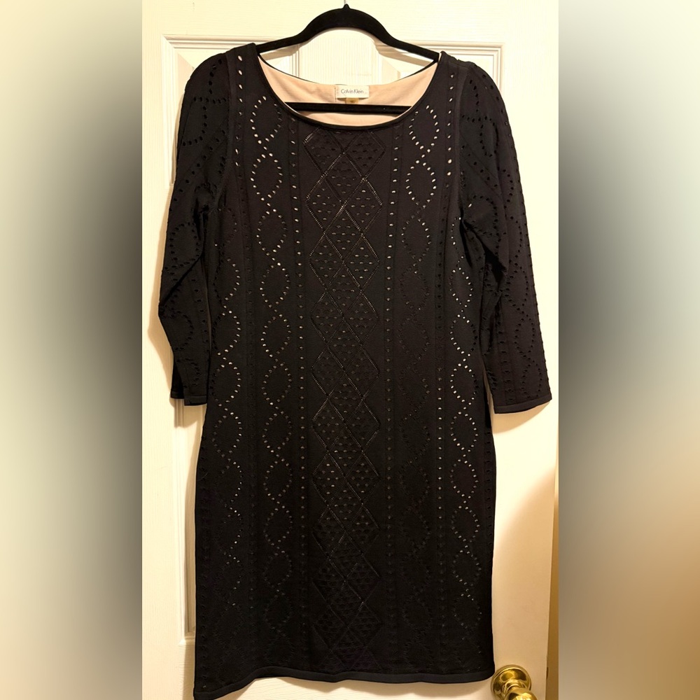 Calvin Klein Black Long Sleeve Eyelet Dress